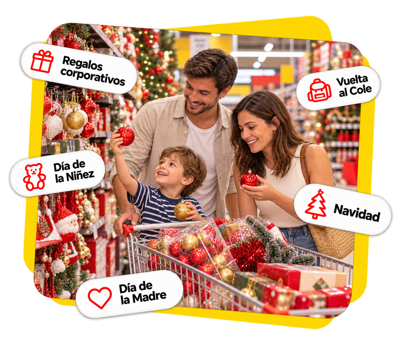 Familia argentina compra adornos navideños